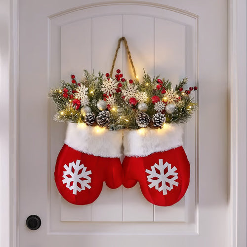 Christmas Garland Creative Glove Shaped Simulated Flower Wreath Window Door Gate Decoration Door Sign Xmas Party Decoration